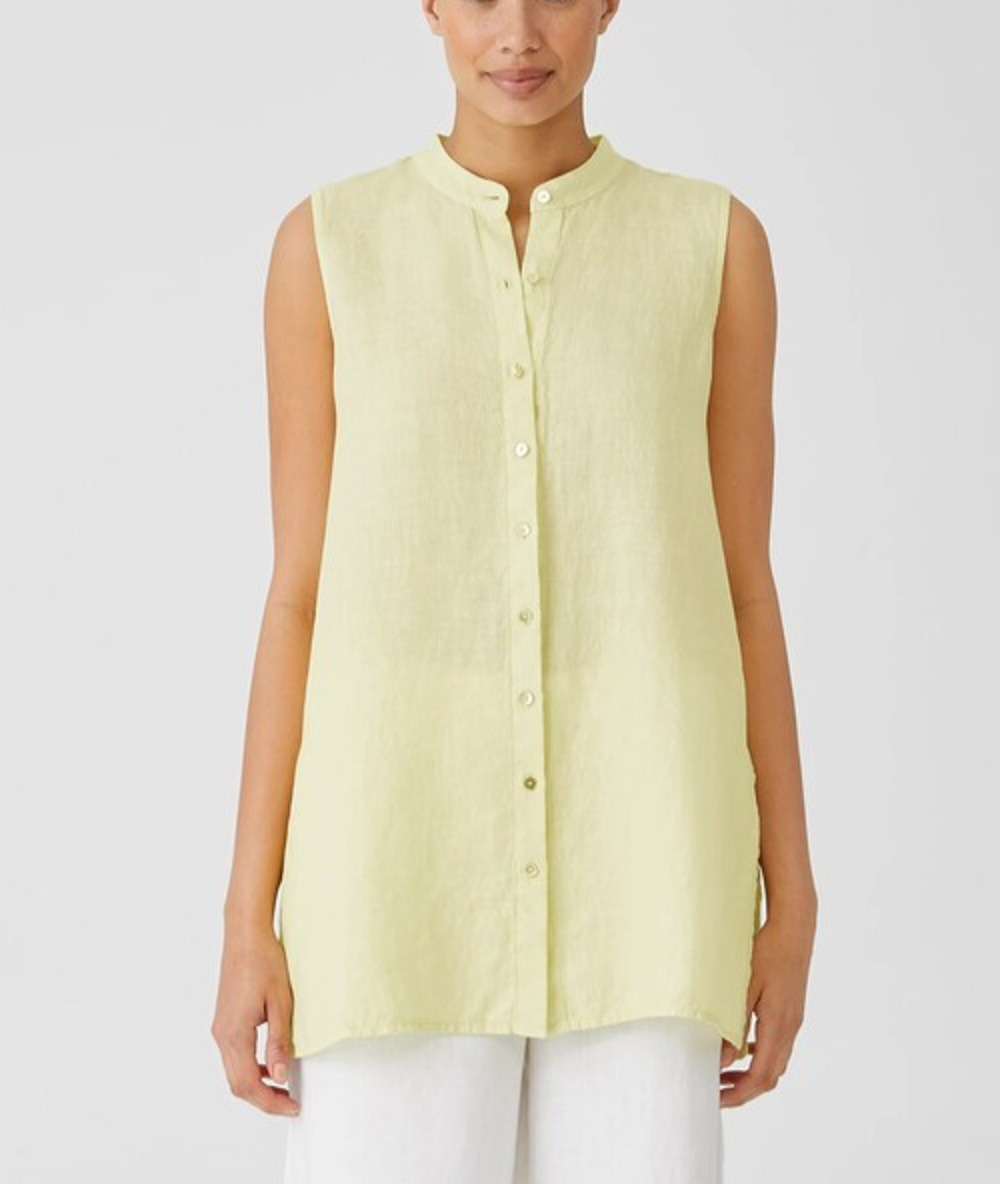 Eileen Fisher Women's Yellow Linen Collared Button-Up Shirt Top Size M A011331